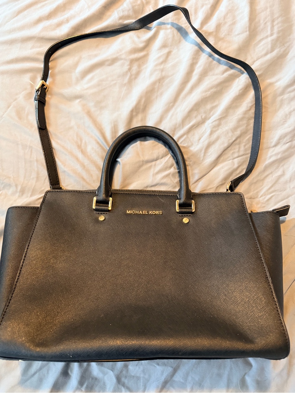 Michael Kors Black Saffiano Leather Tote with Gold Hardware - Picture 2 of 10